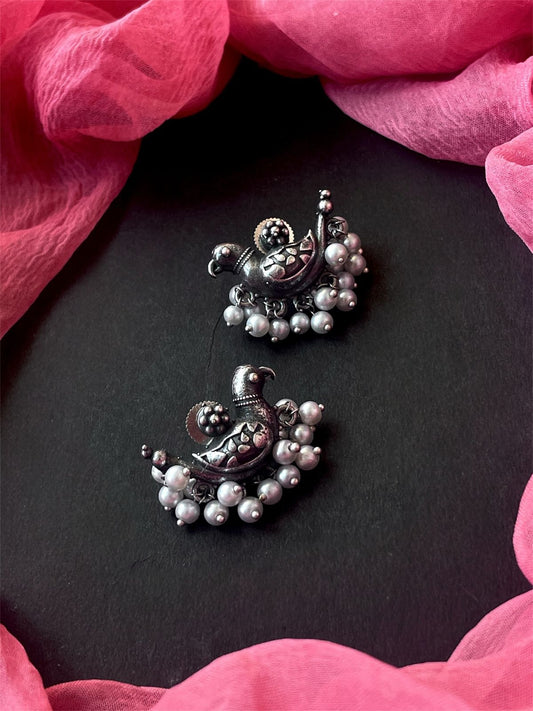 Oxidized Bird Shape Beaded Earring