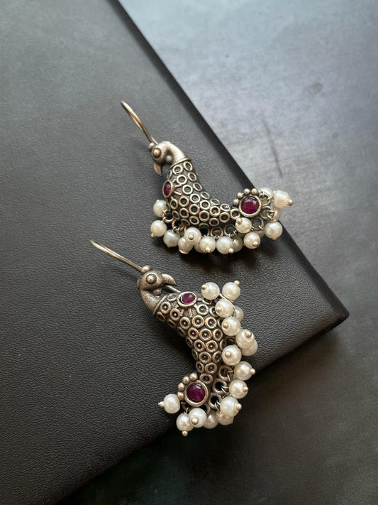 Peacock shape Oxidized Stud Earring