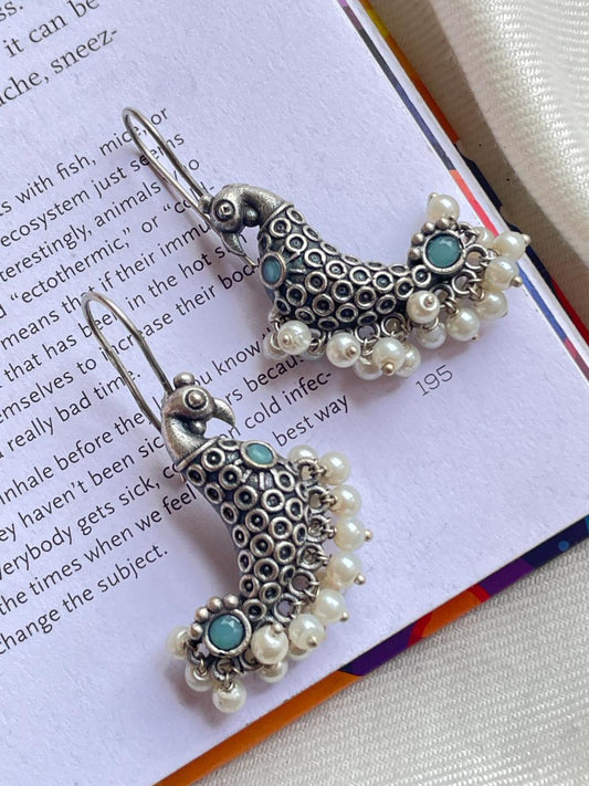 Peacock shape Oxidized Stud Earring