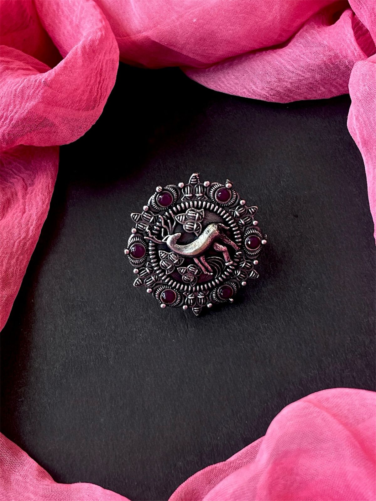 Oxidized Deer Shape Ethnic Ring