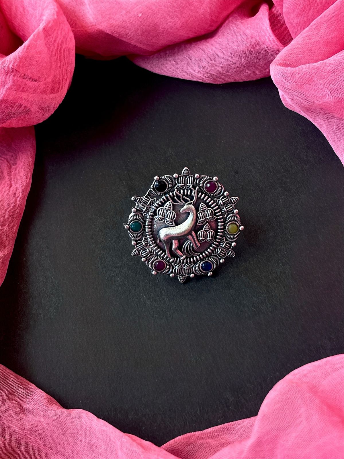 Oxidized Deer Shape Ethnic Ring