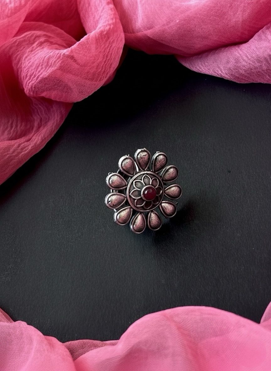 Floral Silver Replica Ethnic Ring
