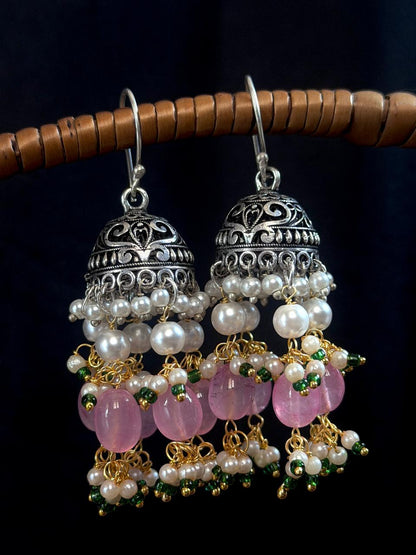 Stone Beaded Oxidized Ethnic Earring