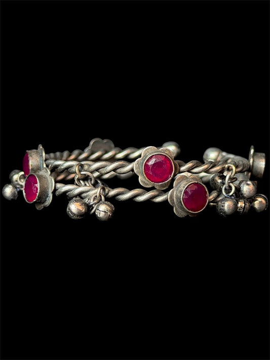 Oxidized Twisted Stone Bangles with Ghunghroo