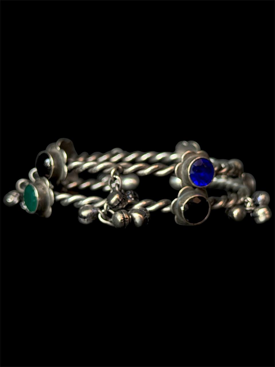 Oxidized Twisted Stone Bangles with Ghunghroo