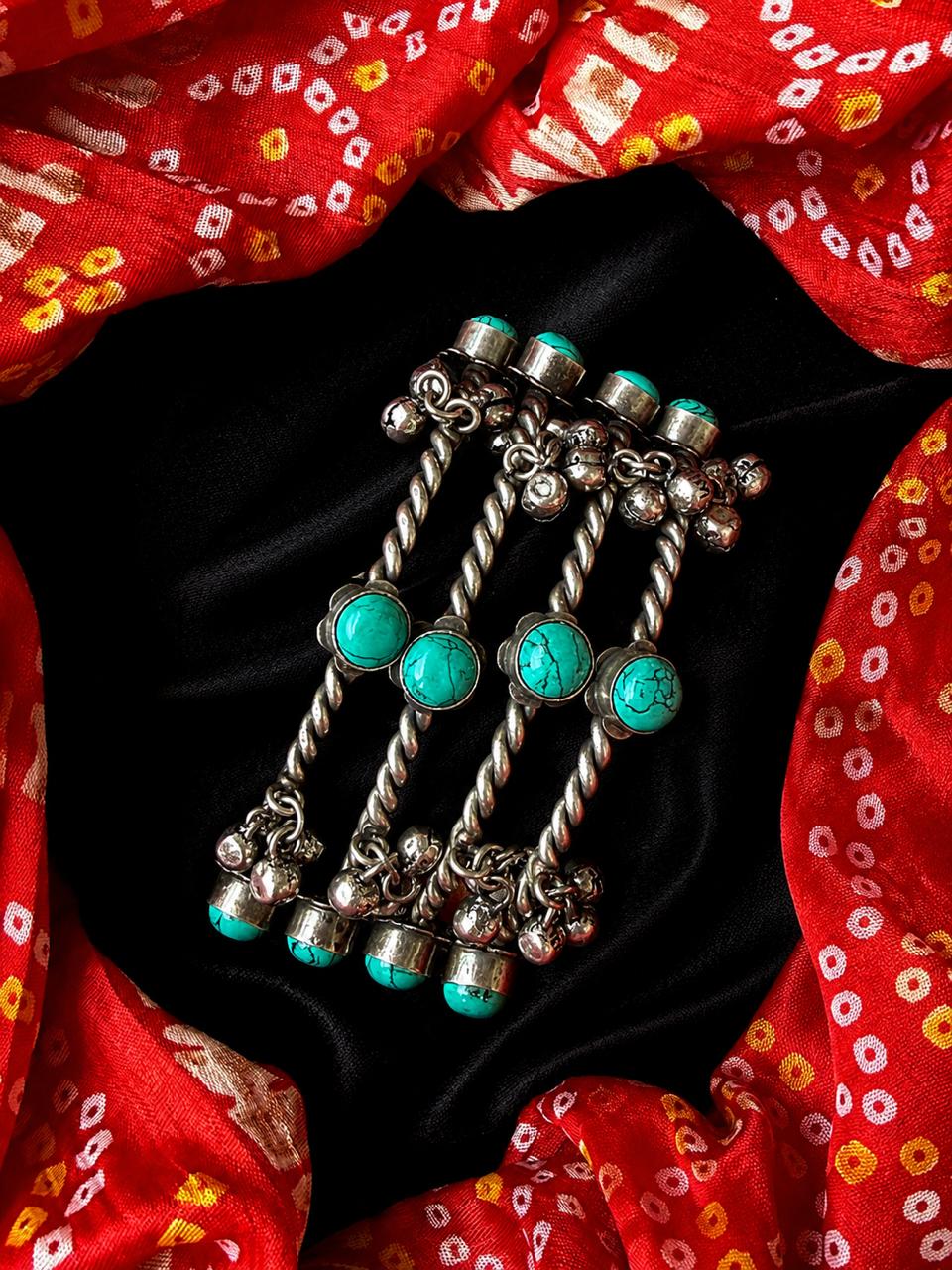Oxidized Twisted Stone Bangles with Ghunghroo