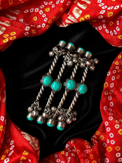 Oxidized Twisted Stone Bangles with Ghunghroo