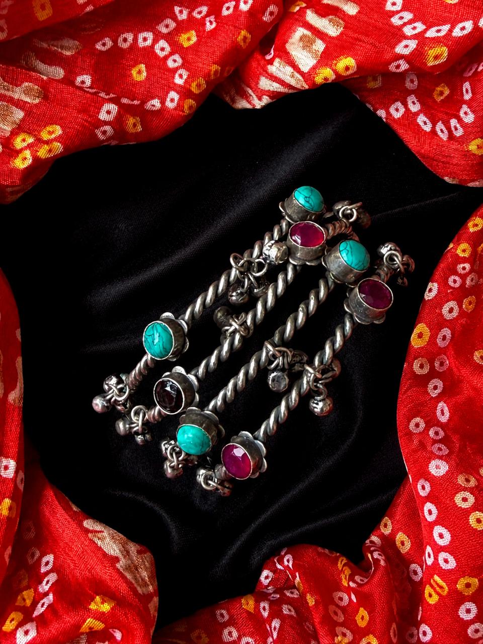 Oxidized Twisted Stone Bangles with Ghunghroo