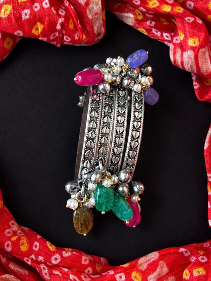Oxidized Ghunghroo Bangles tih Stones Beads