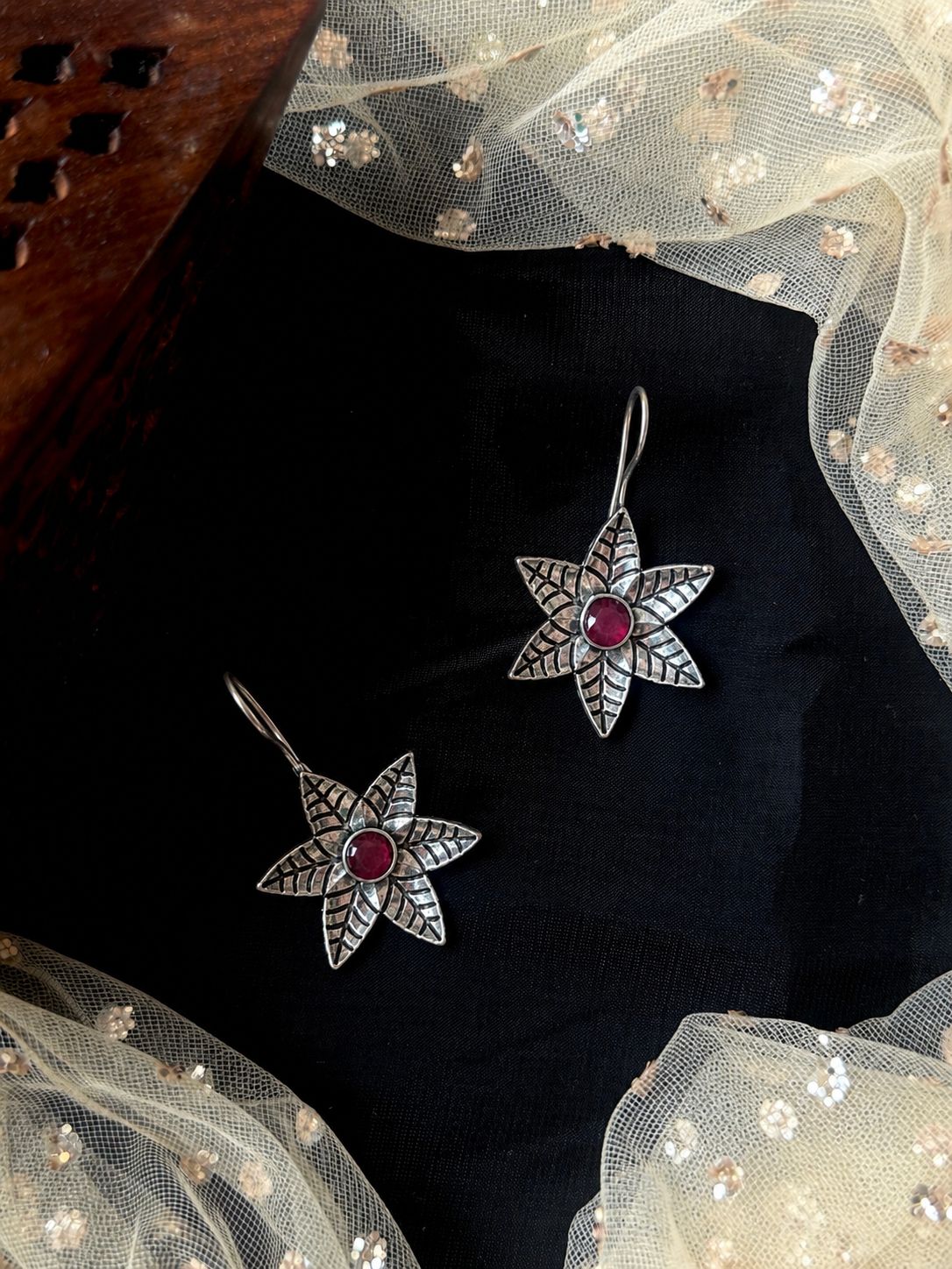 Oxidized Floral Earring