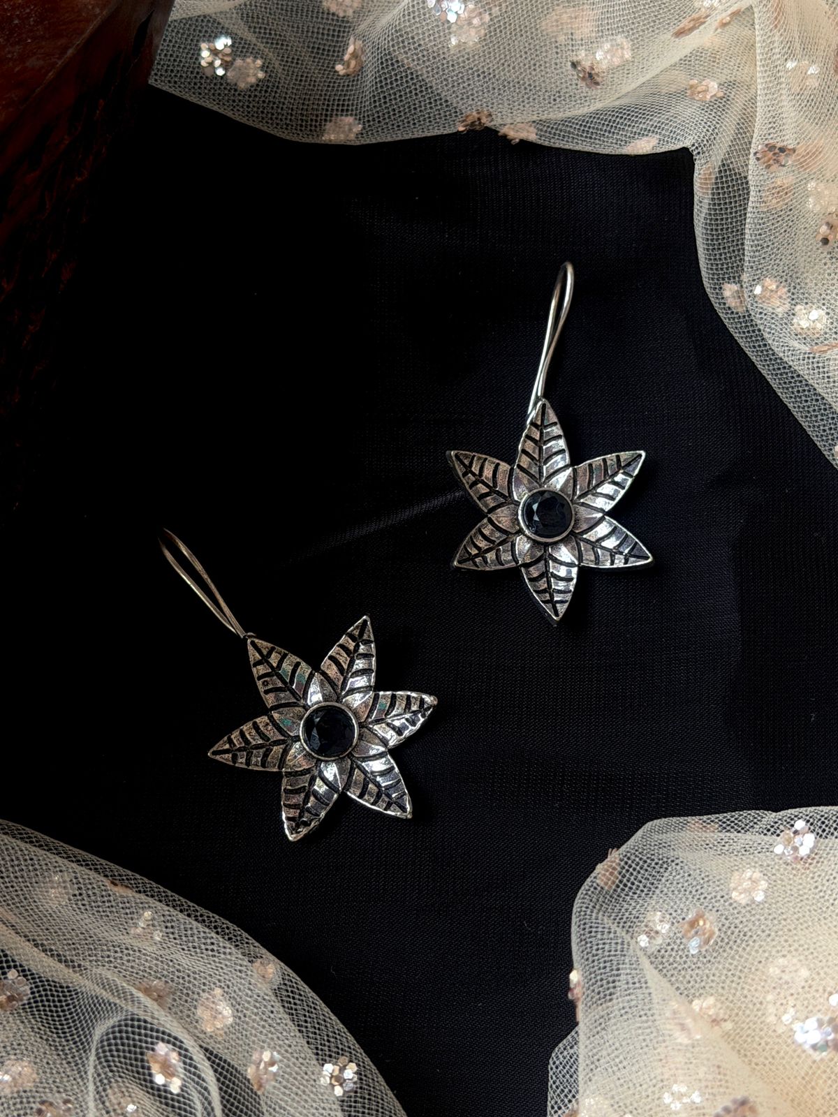 Oxidized Floral Earring