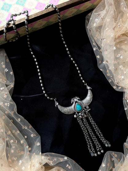 Monalisa Stone Oxidized Long Necklace