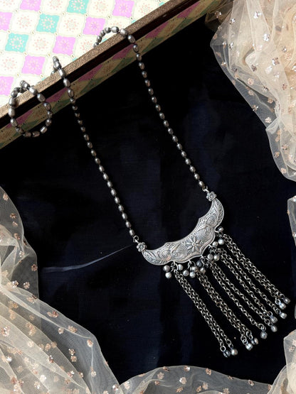 Oxidized Silver Replica Ghunghroo Latkan Necklace