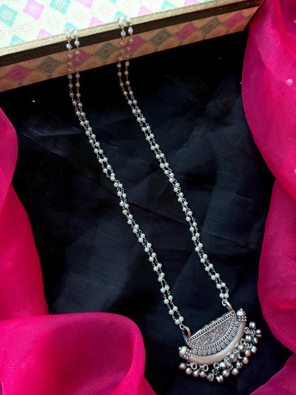 Oxidized Pendant Beaded Cahin Necklace
