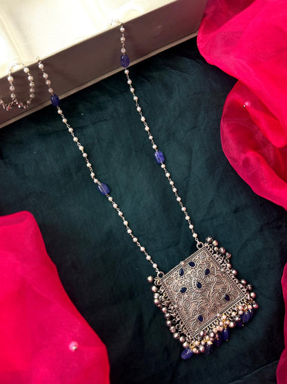 Oxidized Pendant Beaded Chain Necklace
