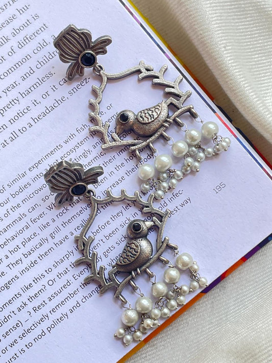 Bird Shape Black Polish Oxidized Earring