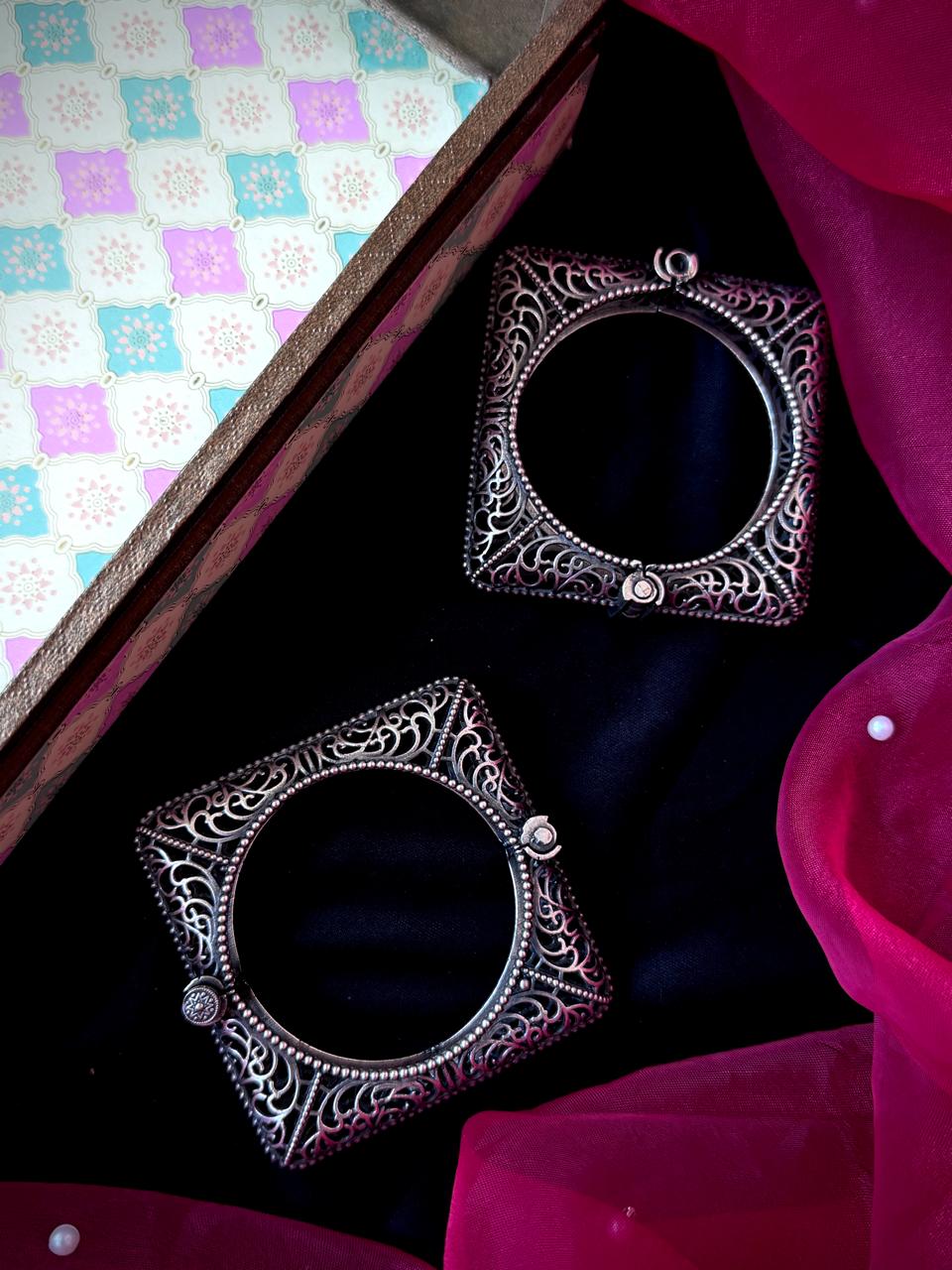 Oxidized Silver Replica Bangle Kada set (Pair of 2)