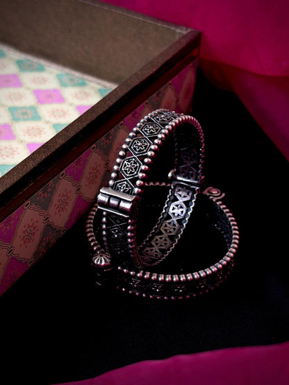 Oxidized Silver Replica Bangle Kada set (Pair of 2)