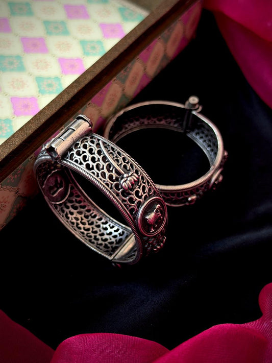 Oxidized Silver Replica Bangle Kada set (Pair of 2)