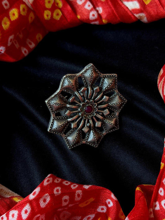 Oxidized Floral Big Size Partwear Ring