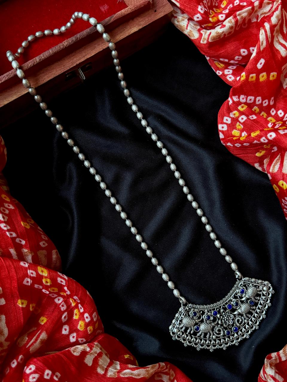 Oxidized Long Ethnic Chain Necklace