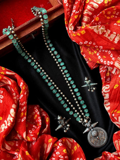 Pumpkin Strawbery Beaded Oxidized Necklce with Earring set