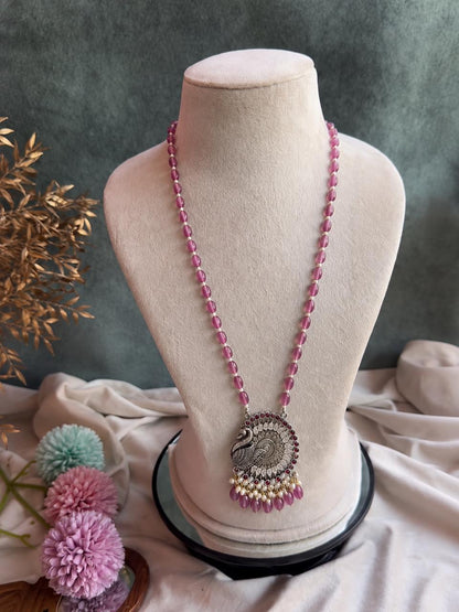 AD stone Oxidized Pendant Stone Baeded Mala Necklace