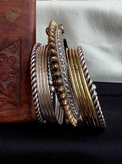 Silver and Golden Bangles with Dual Tone Kada set