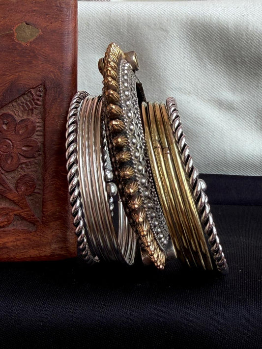 Silver and Golden Bangles with Dual Tone Kada set