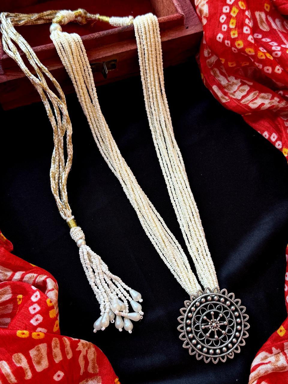 Oxidized Pendant Cheer Multi Layered Mala Necklace