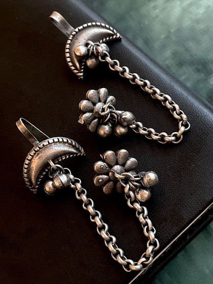 Oxidized Moon Floral Earring