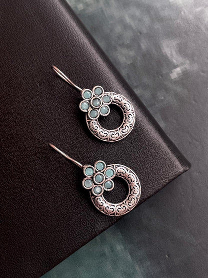 Small Stone Oxidized Round Light Weight Earring