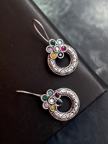 Small Stone Oxidized Round Light Weight Earring