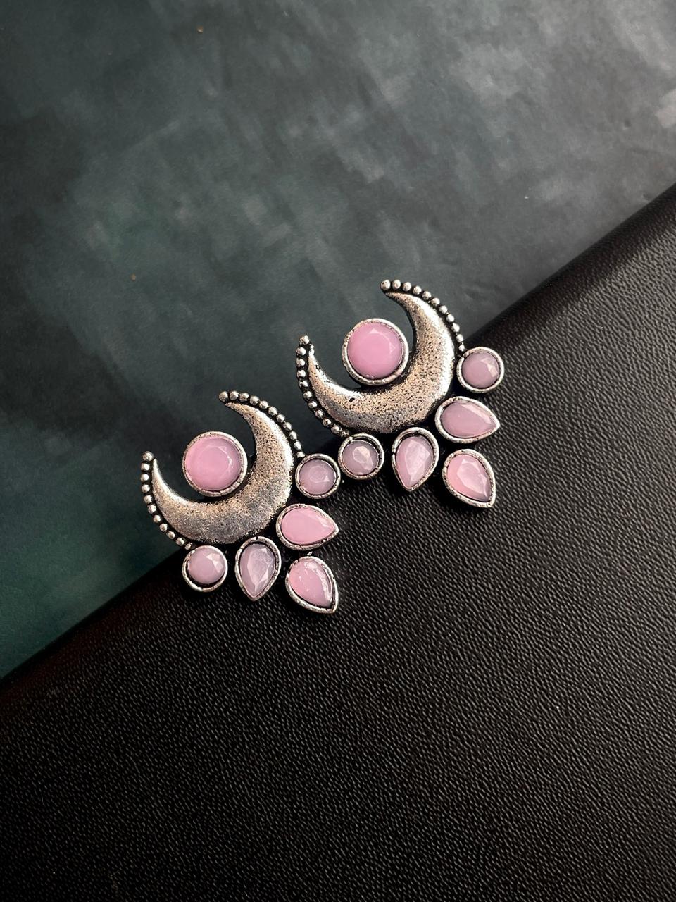 Monalisa Stone Moon Shape Small beautiful Stud Earring