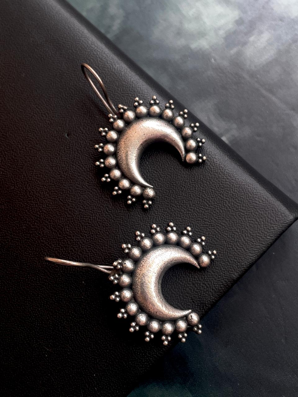 Oxidized Half Moon Shape Earring