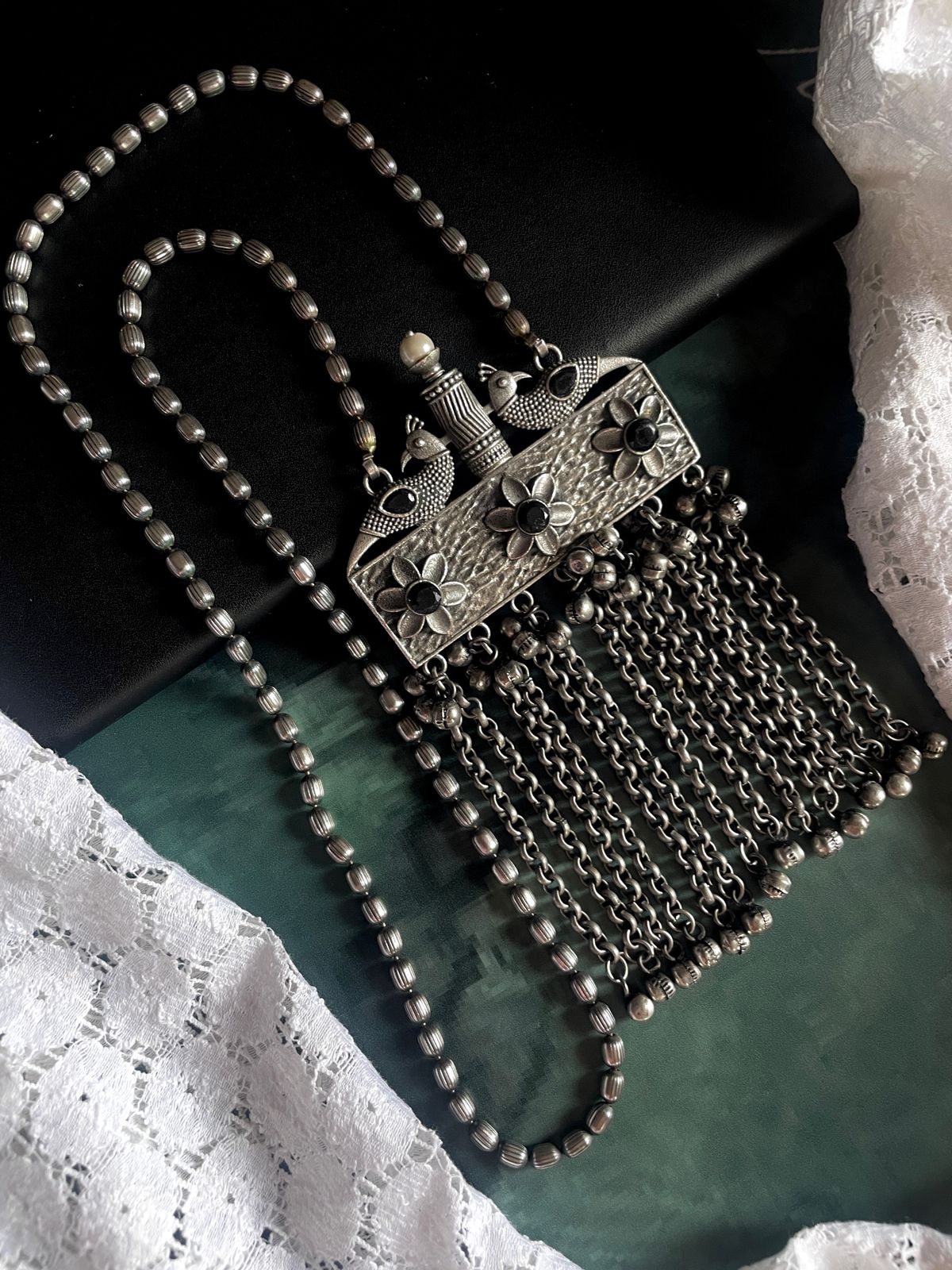 Black Polish with Ghunghroo Latkan Antique Heavy Necklace