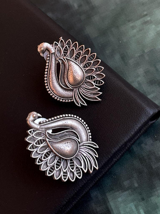Oxidized Peacock Design Stud Earring