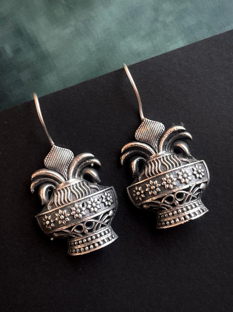 Oxidized Silver Kalash Design Drop Earring