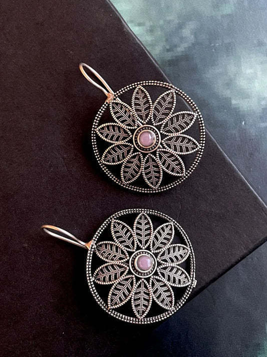 Flower Shape Black Polish Antique Stud Earring