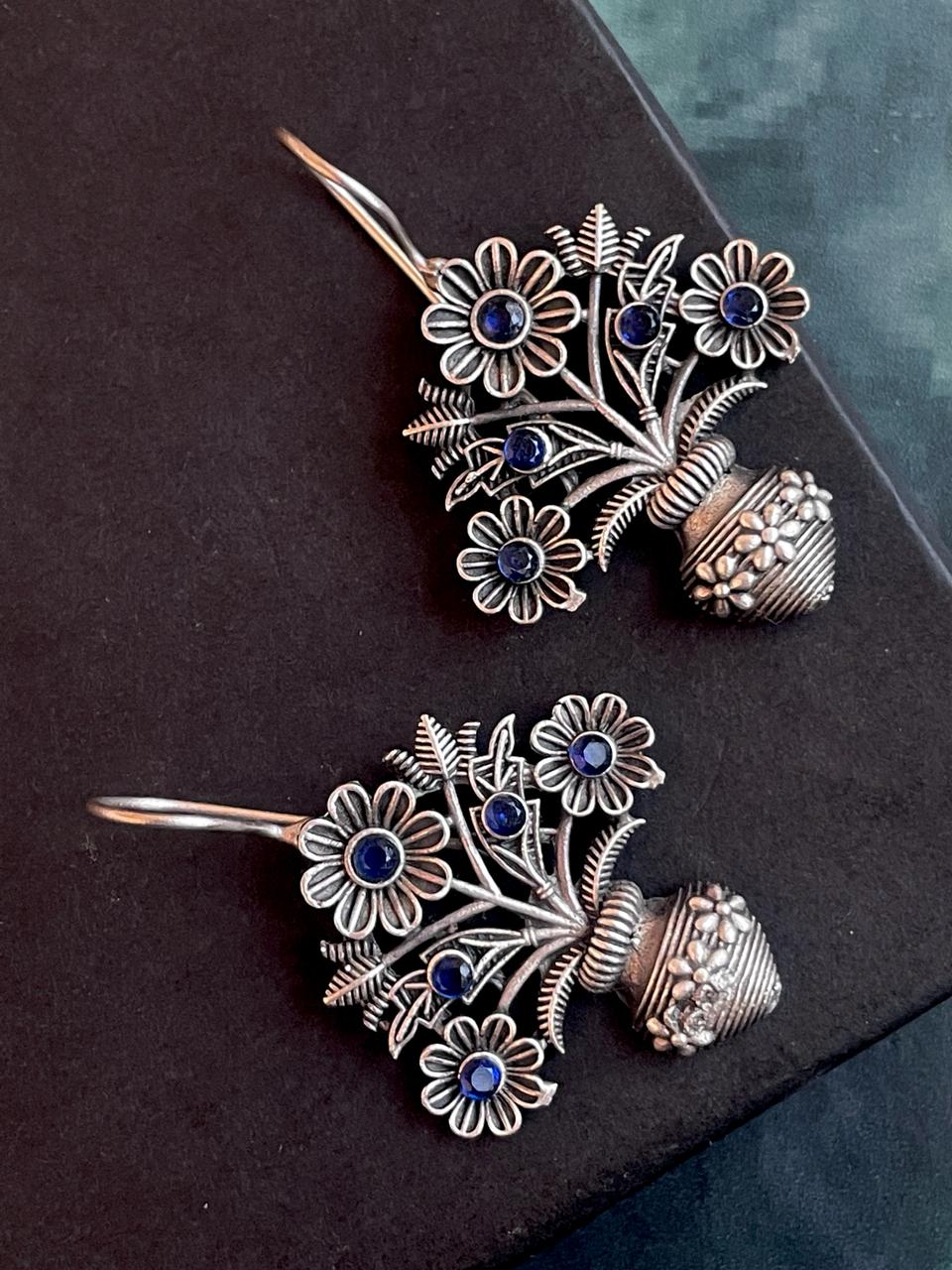 Flower Pot Shape Oxidized Stud Earring