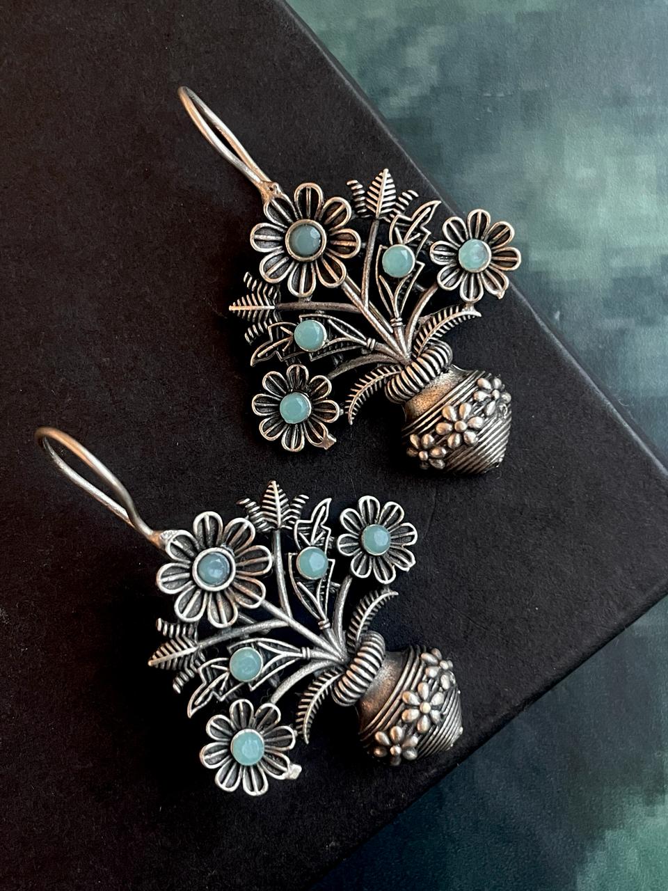 Flower Pot Shape Oxidized Stud Earring