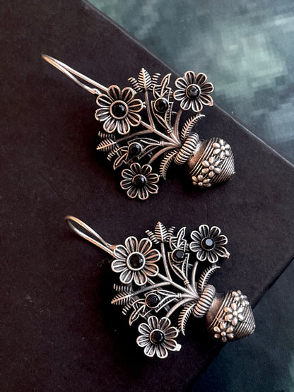 Flower Pot Shape Oxidized Stud Earring