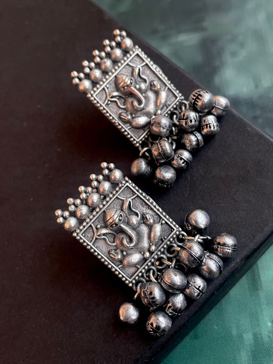 Lord Ganesha Black Polish Antique Stud Earring