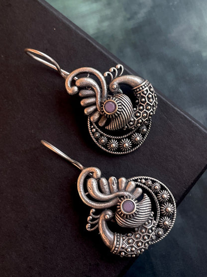 Peacock shape Black Polish Stud Earring