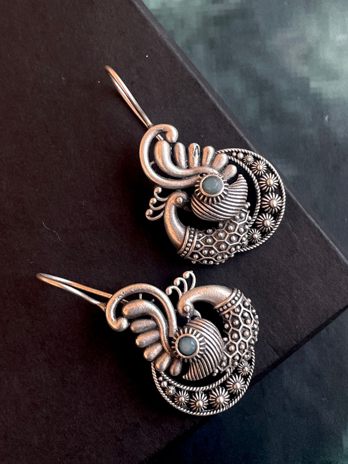 Peacock shape Black Polish Stud Earring