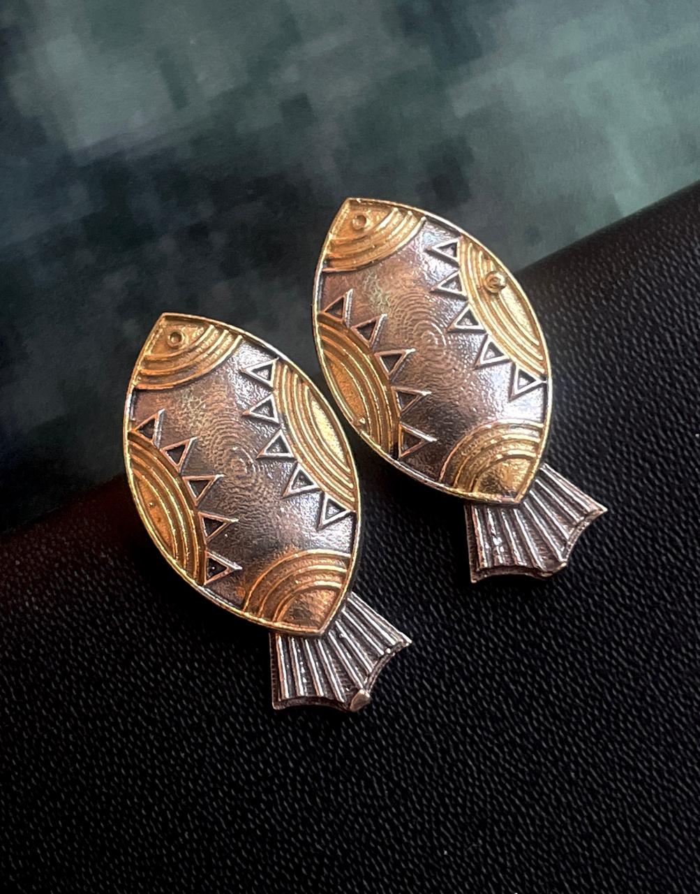 Dual Tone Fish Shape Stud Earring