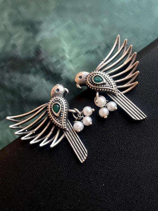 Oxidized Bird Shape Antique Stud Earring