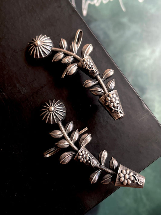 Oxidized Tree Flower Pot Shape Earring Cuff