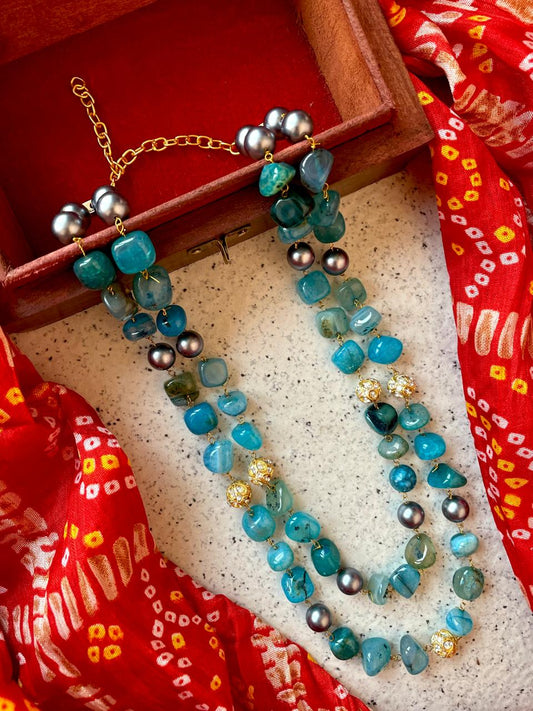 Jade stone with Shell Pearl Double Layer Mala