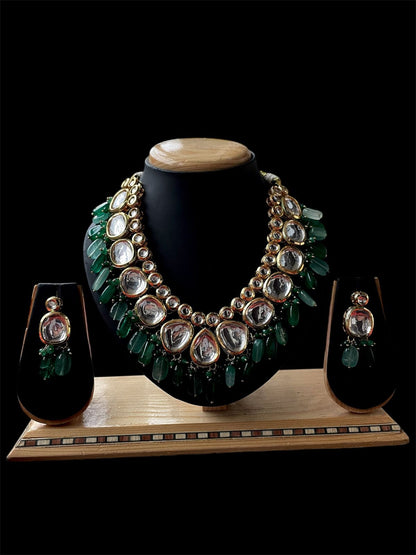Kundan with Jade Stone and Cheer Partywear Necklace with Earring set